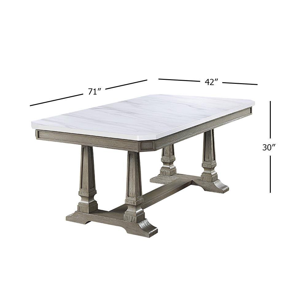 Acme Furniture Zumala Dining Table in Marble  Weathered Oak Finish 73260