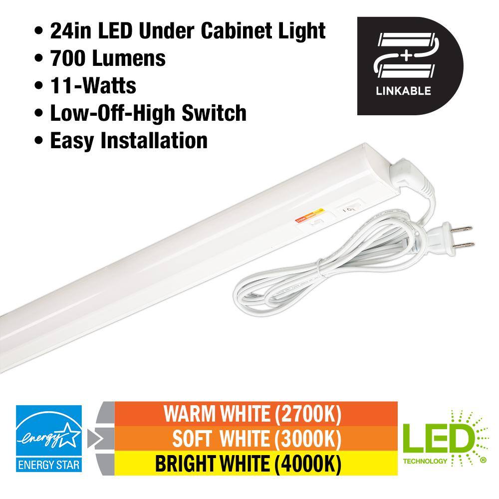 Commercial Electric Plug-In 24 inch Linkable LED  Undercabinet Light Task Under Counter Kitchen Lighting 3 Color Temperature Options 54194202