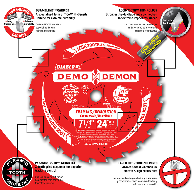 Diablo Demo Demon 7-1/4 in. D X 5/8 in. Carbide Circular Saw Blade 24 teeth 1 pc