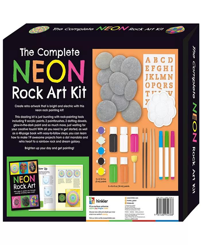 Craft Maker The Complete Neon Rock Art Kit DIY Rock Painting For Kids  Rocks  Brushes  Paint  Stencils included 19 Easy-To-Follow Projects - Arts And Craft For Kids