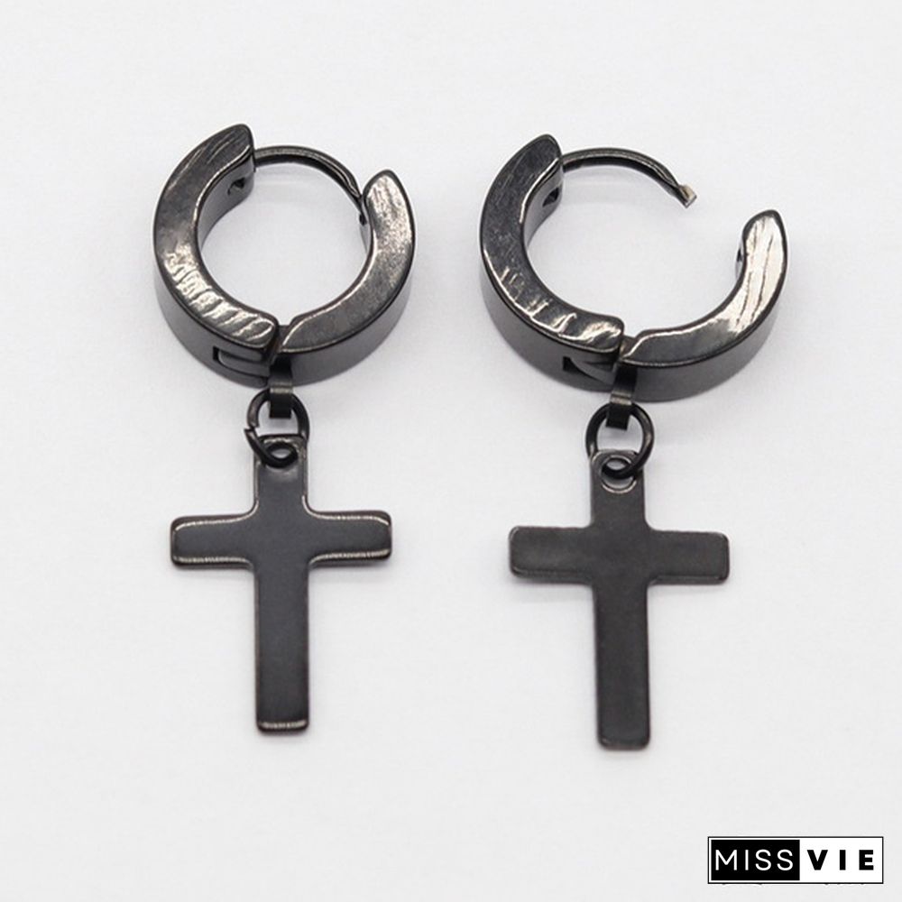 New Rock Stainless Steel Cross Earrings Anti-allergy Punk Jewelry Gift Unisex Fashion Personality Earrings