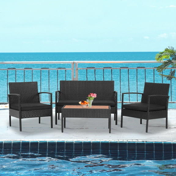 Costway 20963174 4 Pieces Patio Rattan Cushioned F...