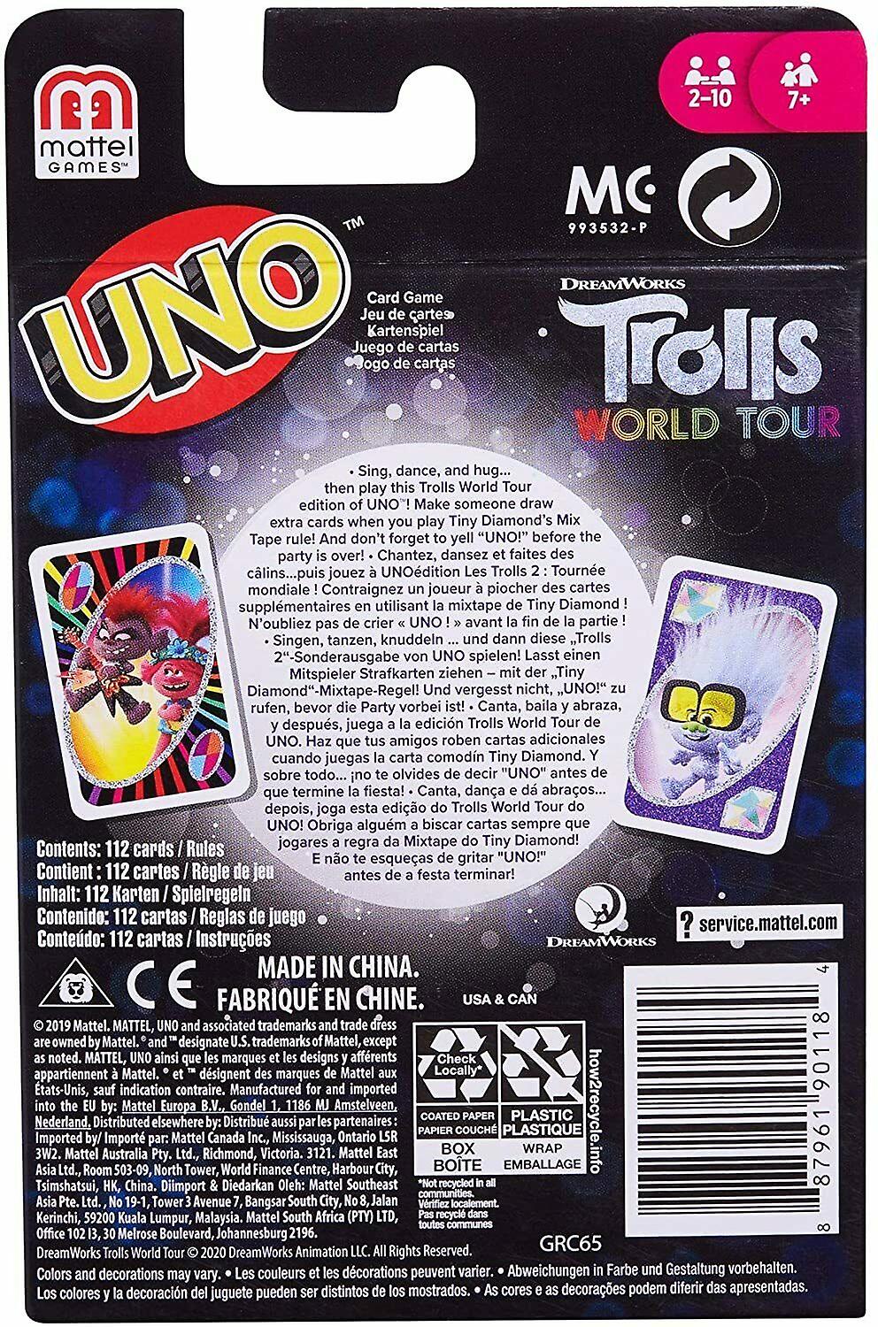 Uno trolls world tour edition family fun classic card game