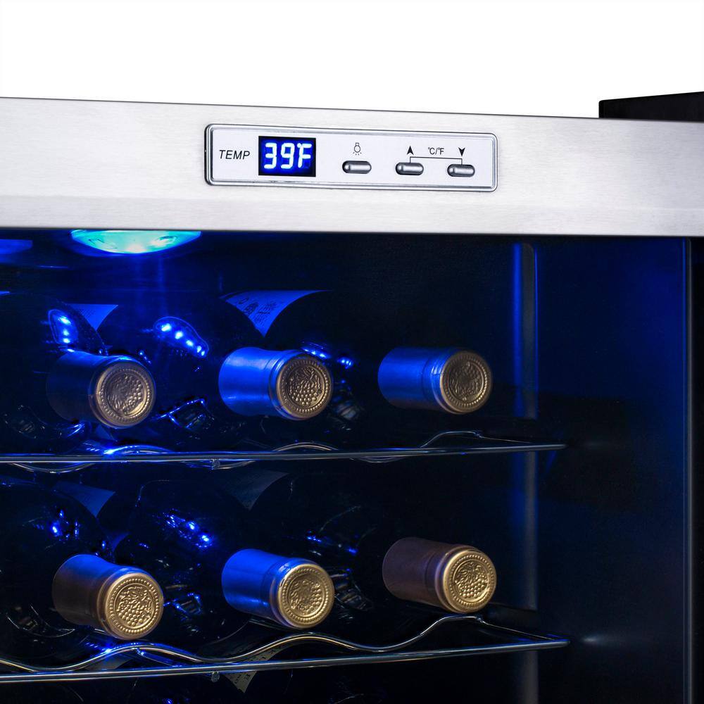 NewAir Single Zone 27-Bottle Freestanding Wine Cooler Fridge with Exterior Digital Thermostat and Chrome Racks Stainless Steel AWC-270E