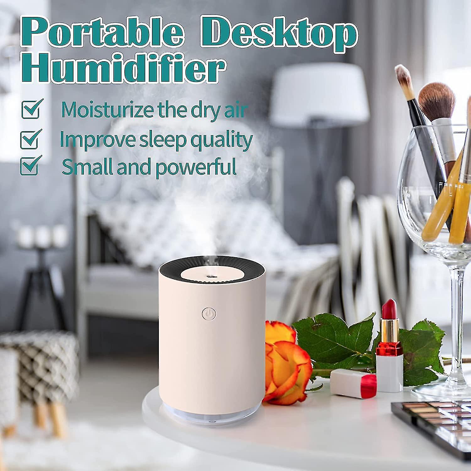 Portable Mini Humidifier， Quiet Cool Mist Humidifier With Night Light， 200ml Small Usb Personal Desktop Humidifier With Auto Shut Off， 2 Mist Modes Fo