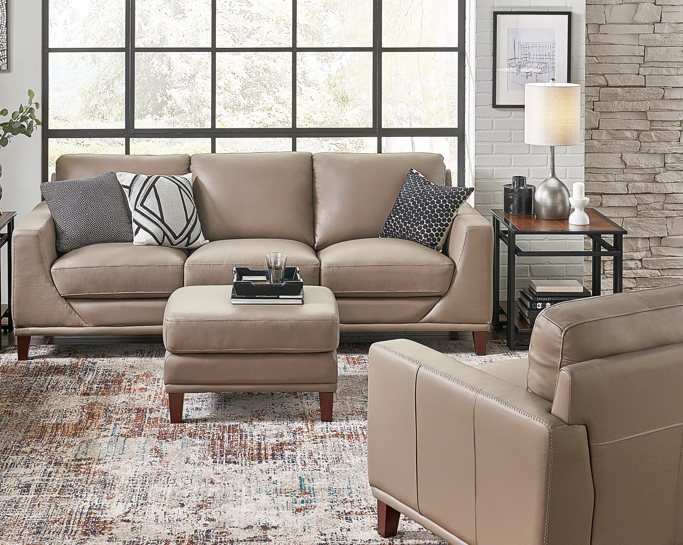 Sonoma Taupe Leather 3 Piece Living Room Set with Loveseat