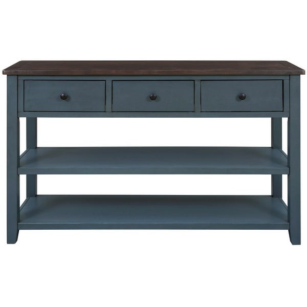 Navy 3-drawer Entryway Console Table with 2-Tier Open Shelves