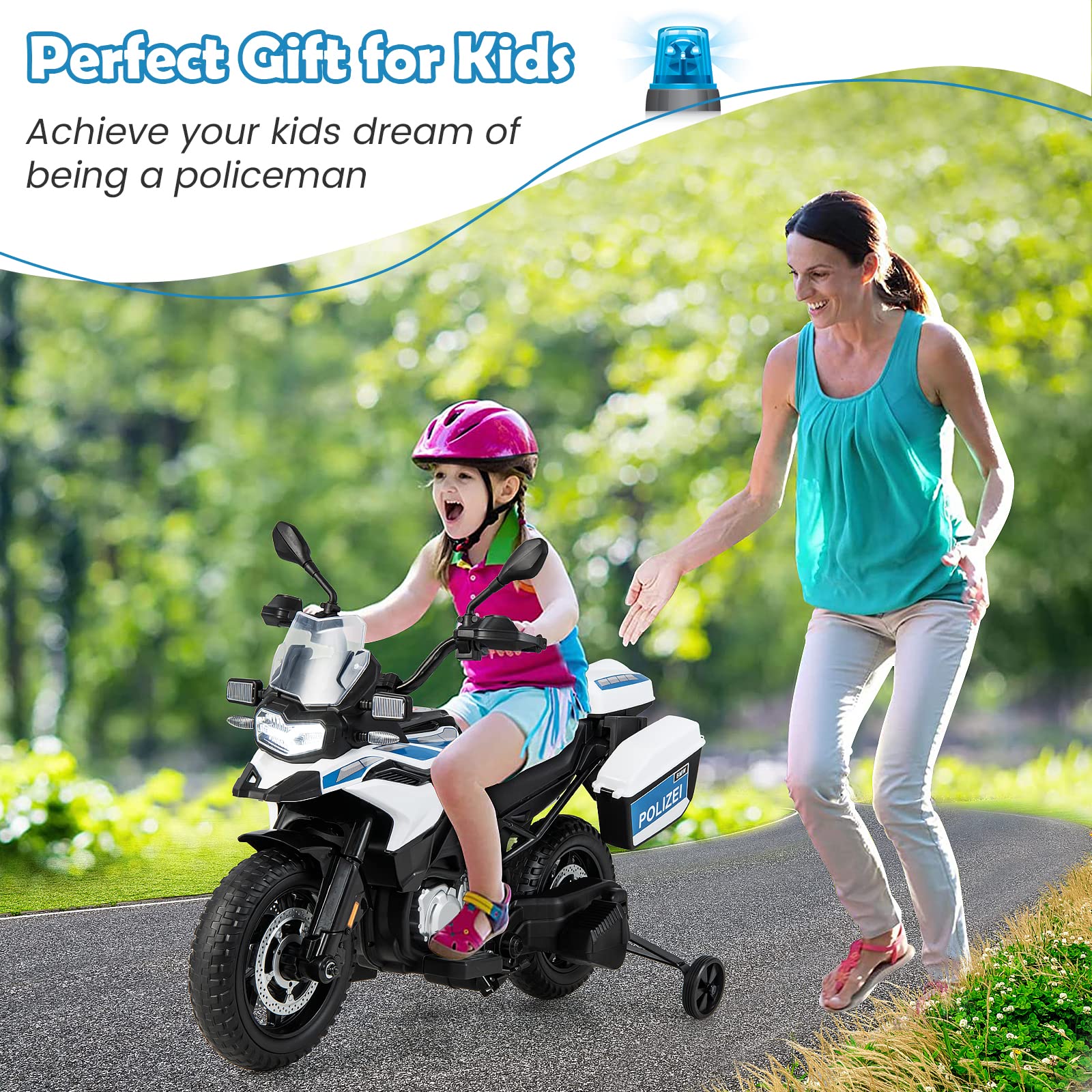 Costzon Kids Ride on Police Motorcycle, 12V Battery Powered Licensed BMW Dirt Bike