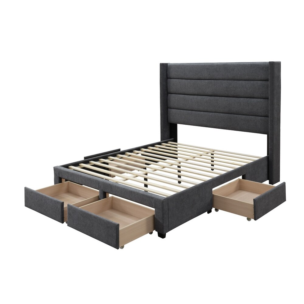 George Charcoal Upholstered 4 Drawer Queen Storage Bed