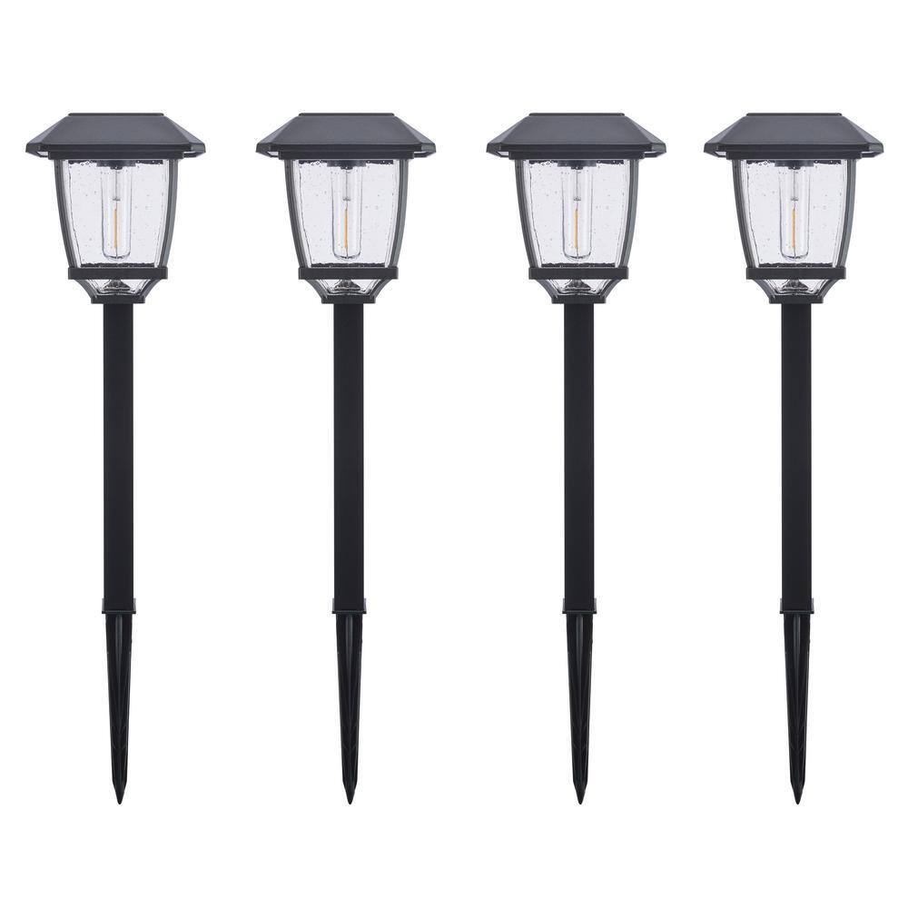 Hampton Bay Lincoln 14 Lumens Solar Black LED Path Light with Seedy Glass Lens and Vintage Bulb (4-Pack) P5100-01-22