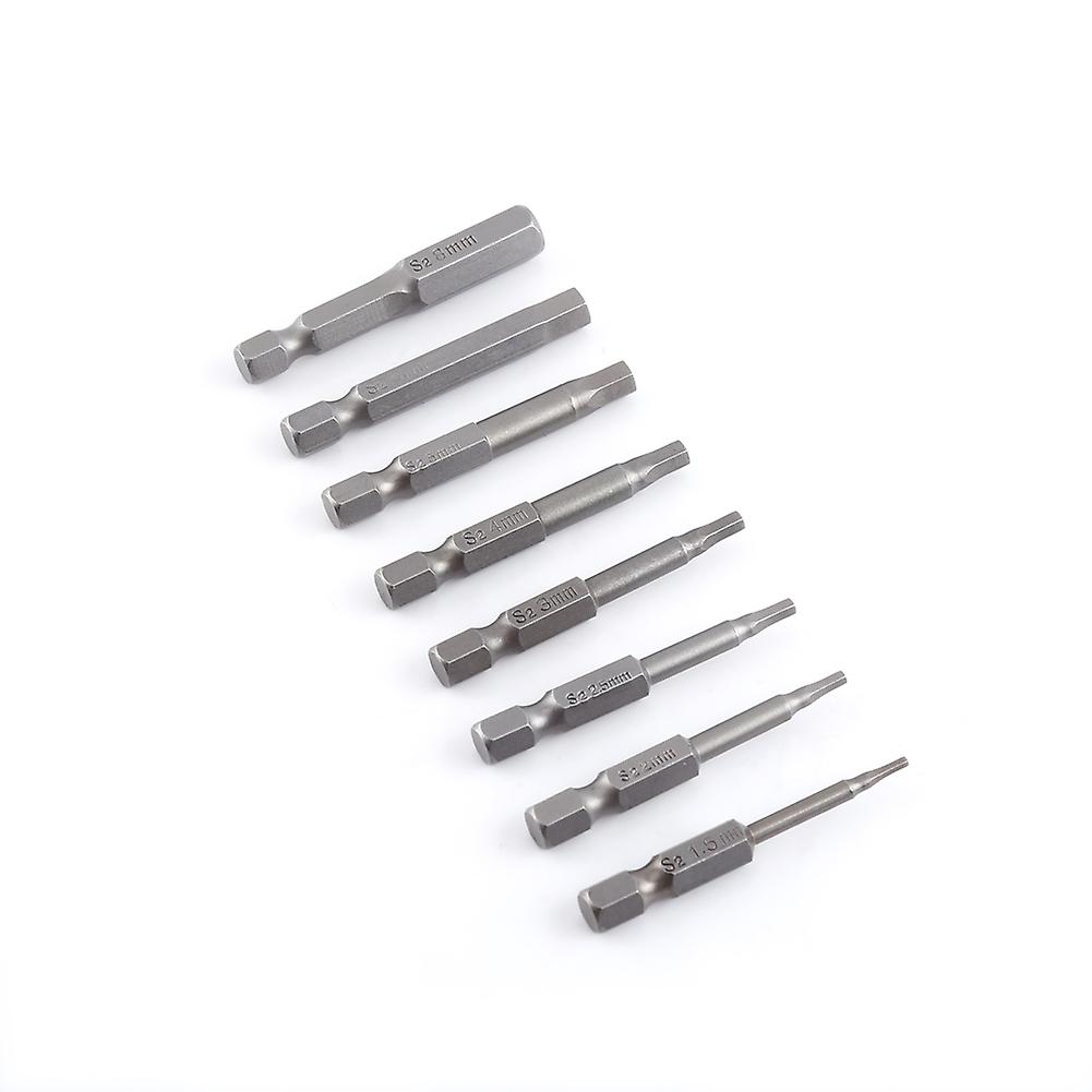 8pcs 50mm 1/4 Inch S2 Hex Shank Magnetic Hex Head Screwdriver Bits H1.5-h8