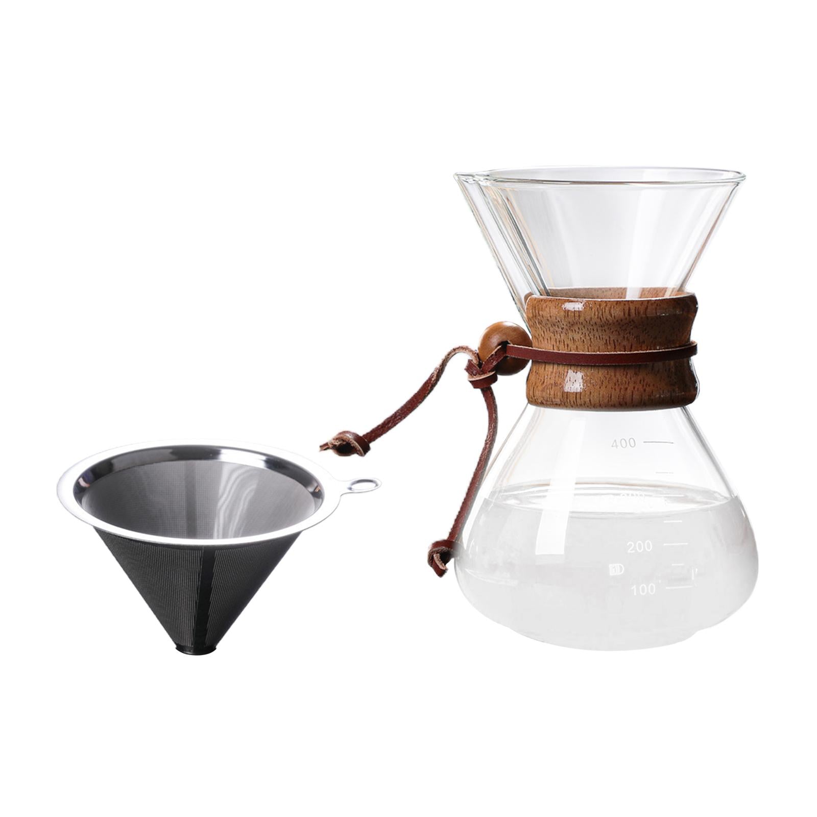 Glass Coffee Pot Reusable Filter Resistant , 400ml with Filter, Bottom Diameter: 10.5cm Opening Diameter: 9.5cm Height: 16.5cm