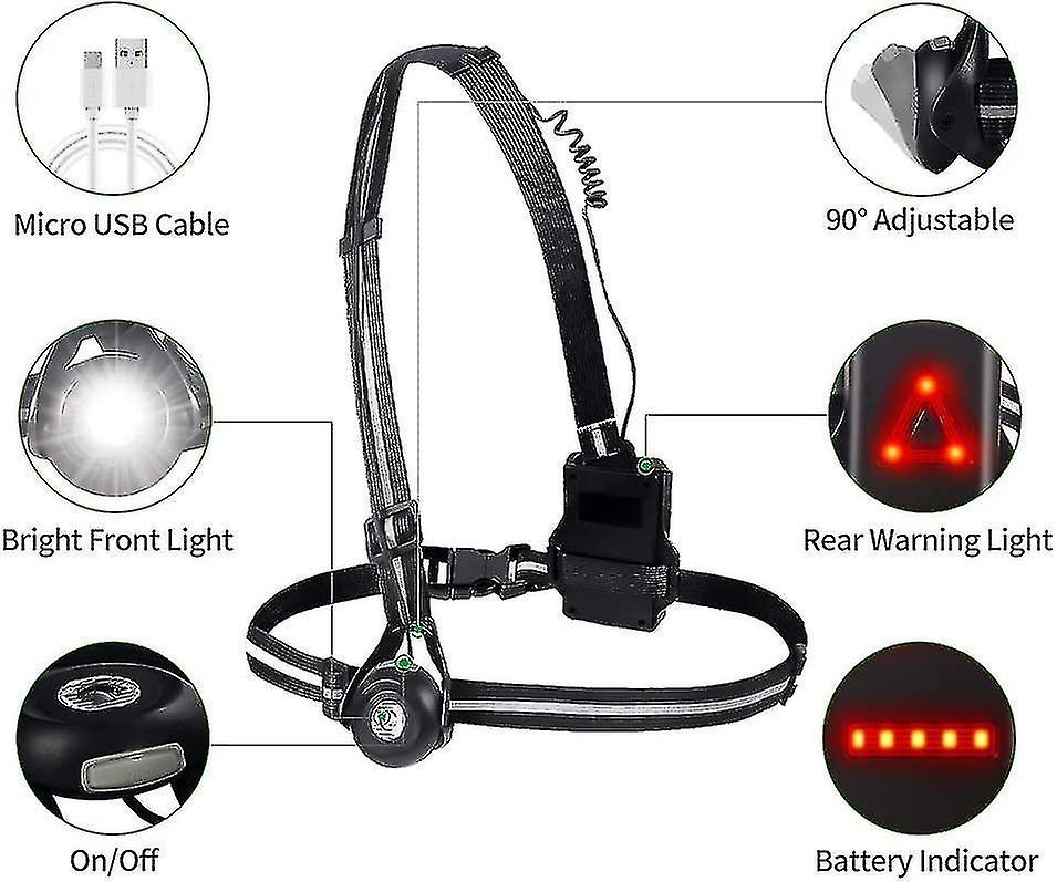 2023-chest Light For Running， Usb Rechargeable Led Chest Light， 500 Lumens， 90  Adjustable Beam Angl