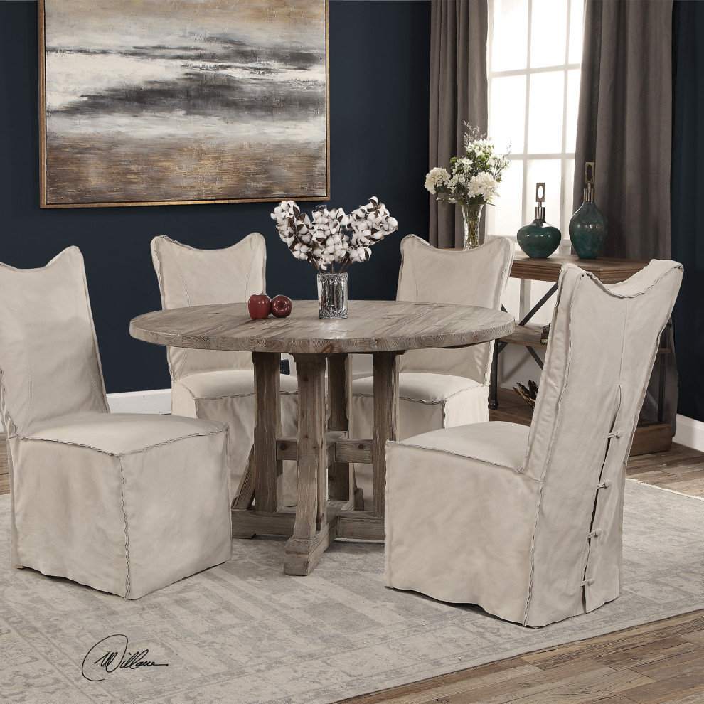 Uttermost Delroy Armless Chairs  Stone Ivory  Set of 2   Transitional   Dining Chairs   by HedgeApple  Houzz