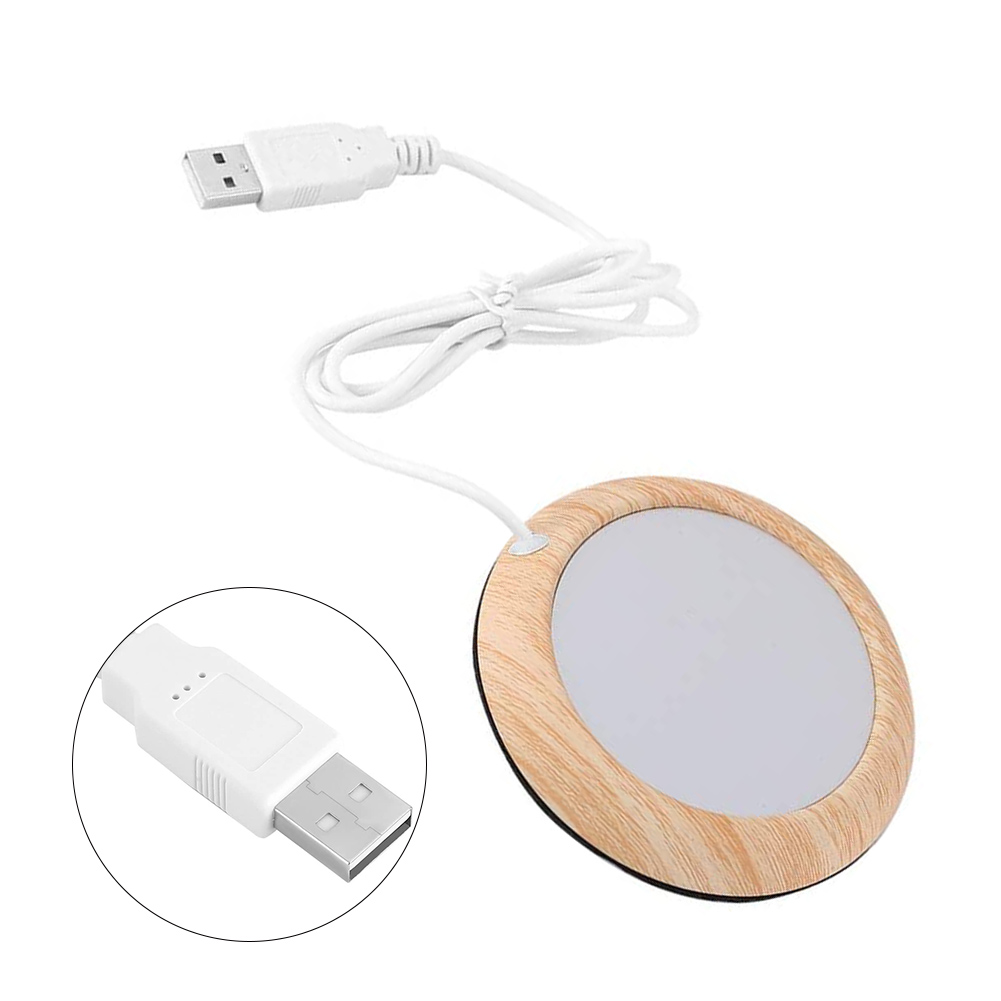 FAGINEY Heating Cup Pad， USB Cup Warmer Mat Office Tea Coffee Heater Pad Bright Wood Grain