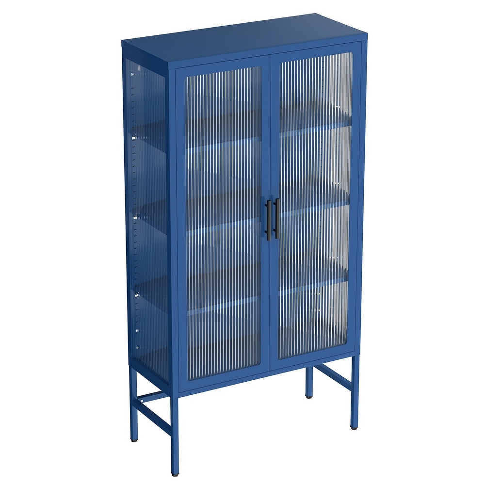 Double Glass Door Storage Cabinet with Adjustable Shelves and Feet Cold Rolled Steel Sideboard Furniture