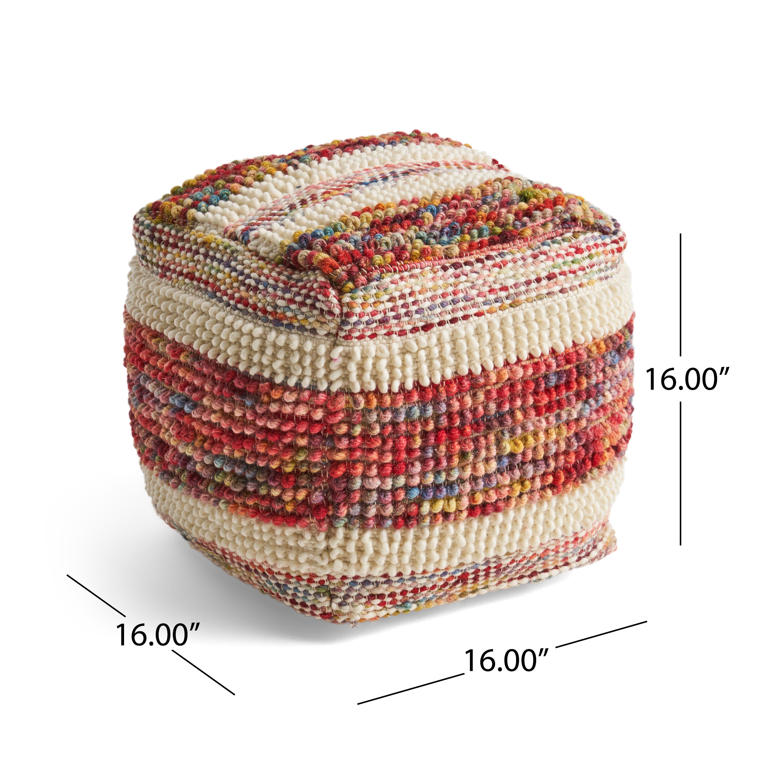 Trevin Boho Wool and Cotton Ottoman Pouf