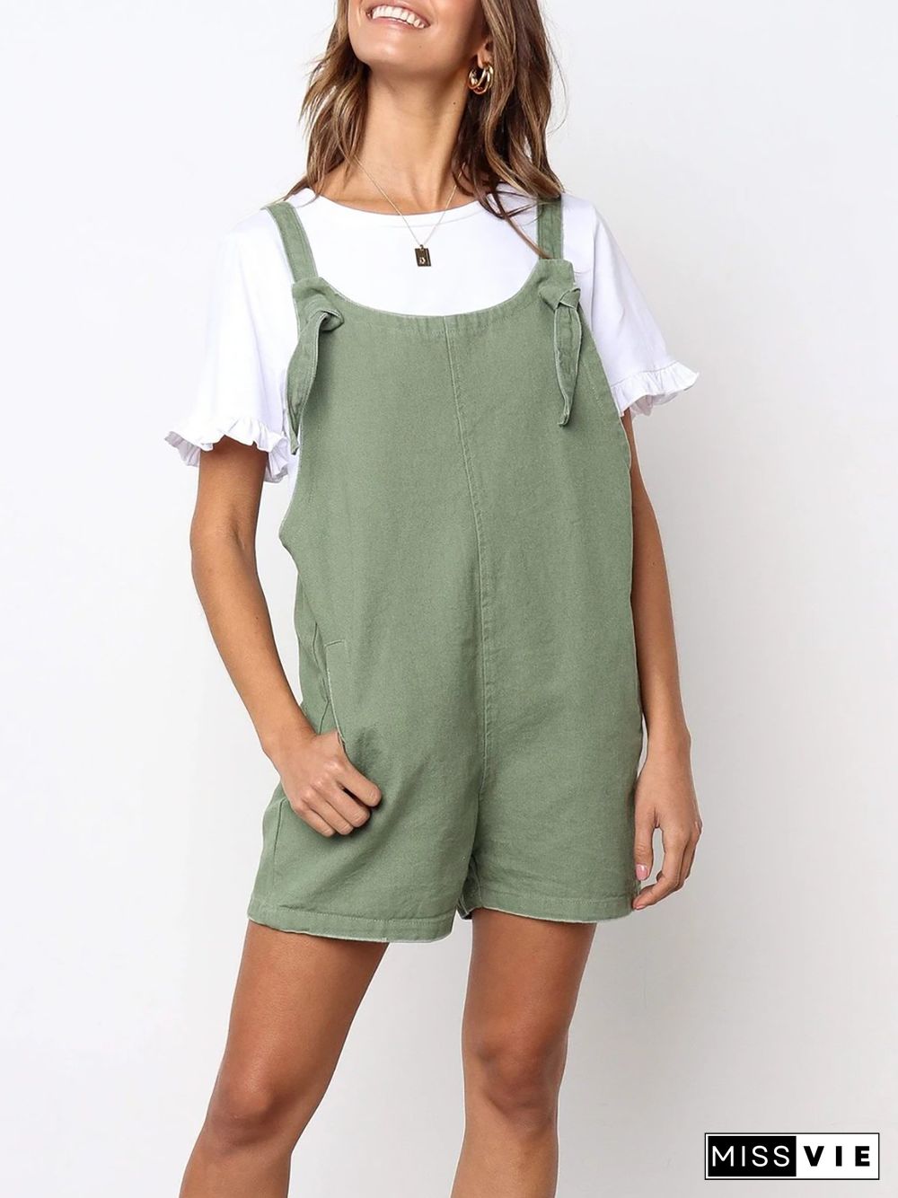 Solid Pockets Casual Jumpsuit & Romper