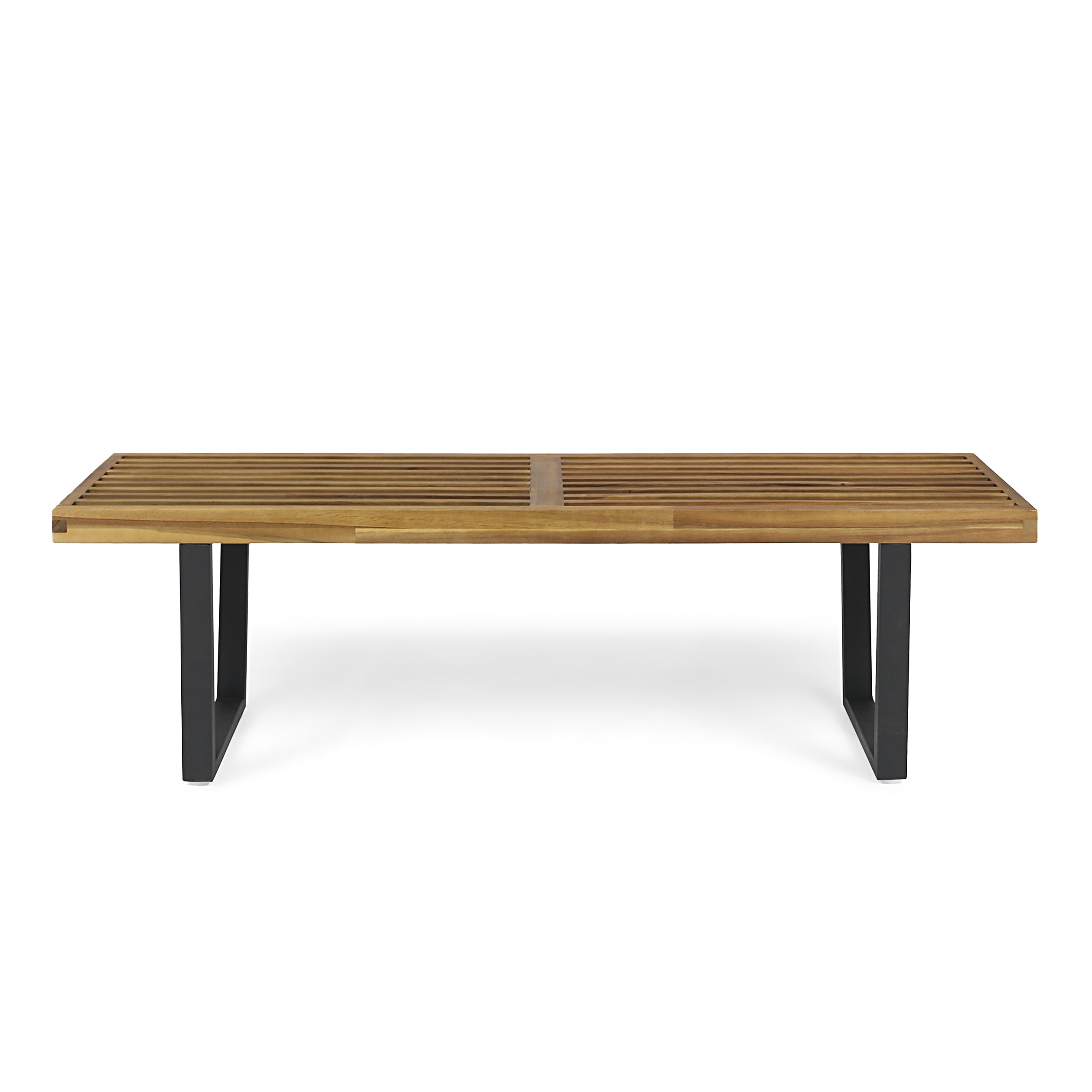 Joa Patio Dining Bench, Acacia Wood with Iron Legs, Modern, Contemporary