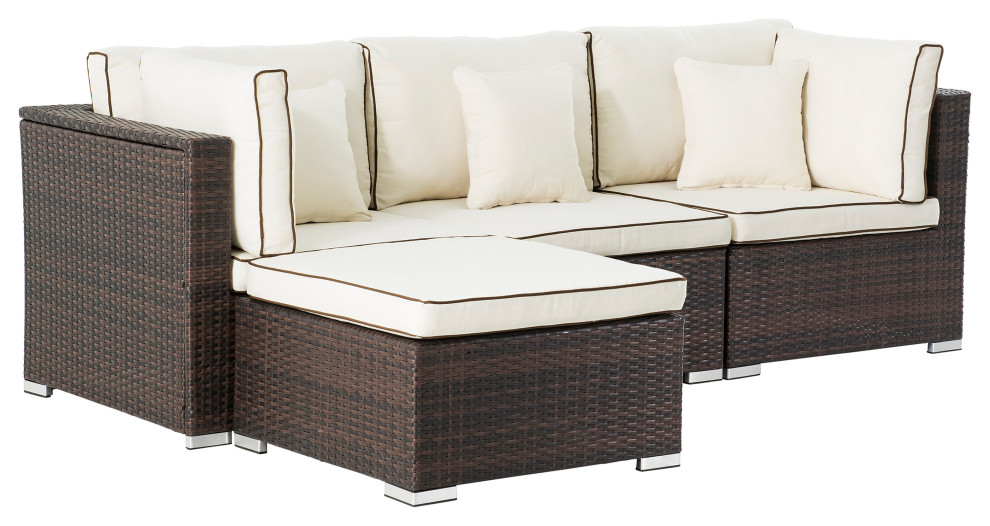 Saint Birch Carrington 4 Piece Wicker / Rattan Outdoor Sectional Set in Beige   Tropical   Outdoor Sofas   by SAINT BIRCH LLC  Houzz