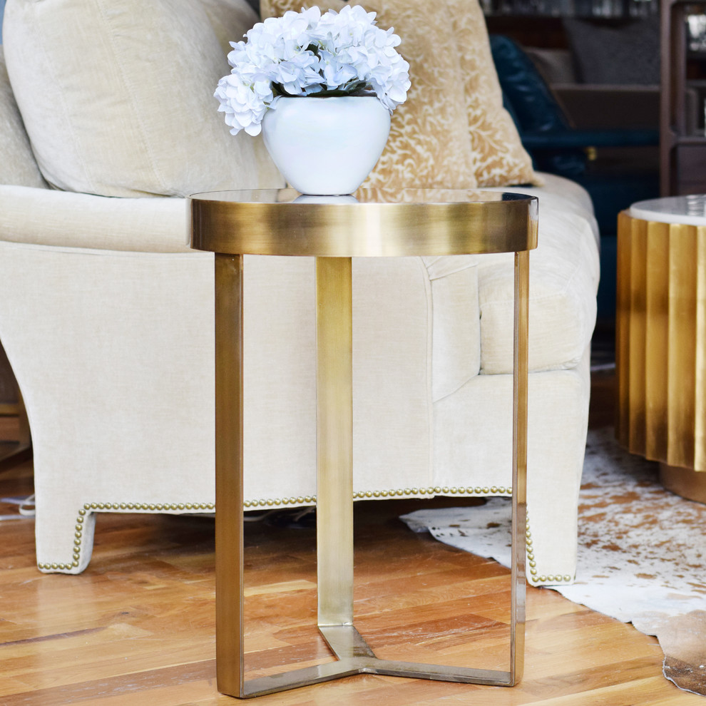 Contemporary Metal and Stone Accent Table In Antique Brass  Black Granite   Transitional   Side Tables And End Tables   by Prima Design Source  Houzz