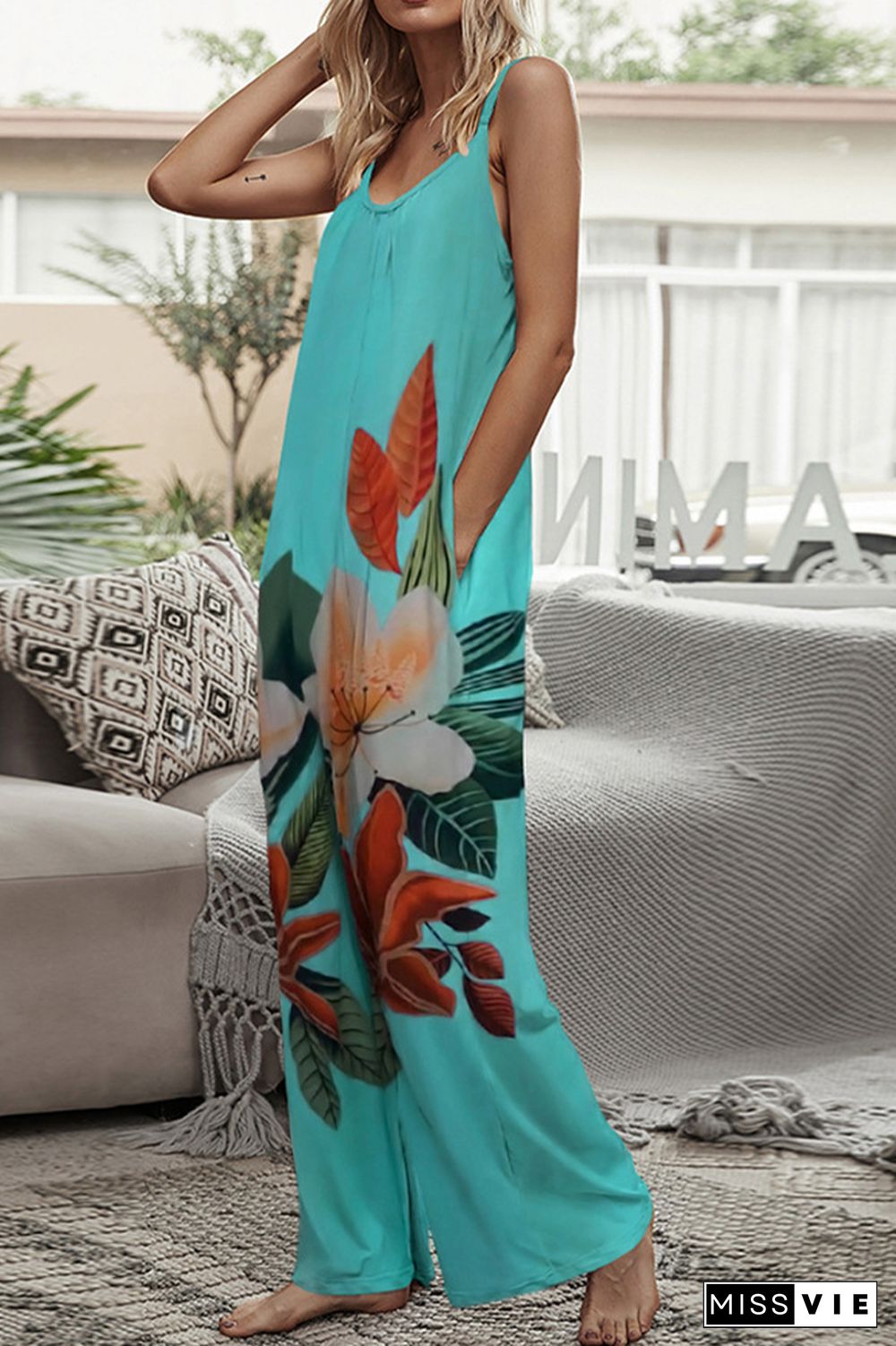 Print Long Pants Loose Jumpsuit Wholesale