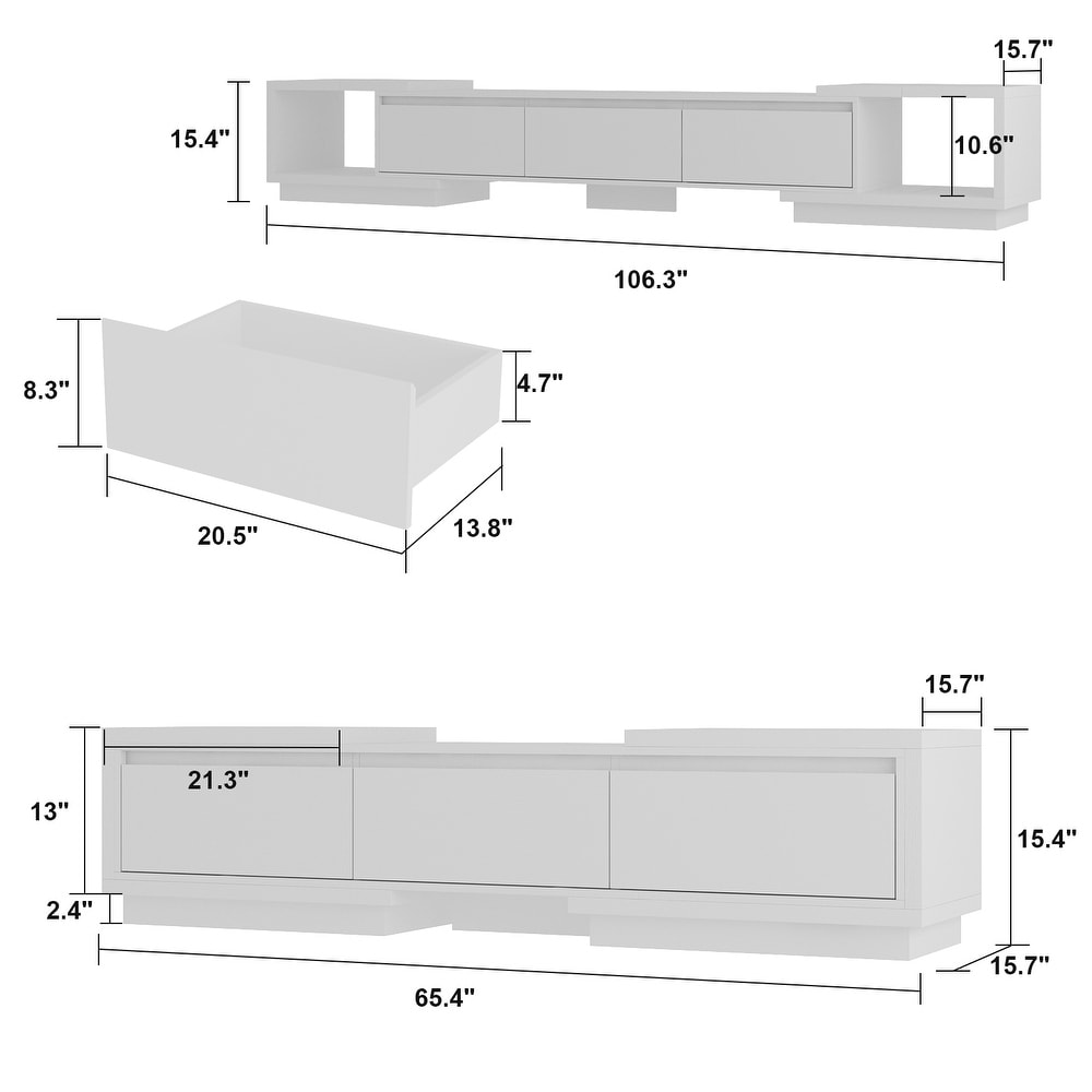 Extendable TV Stand Storage Media Console Modern Entertainment Center