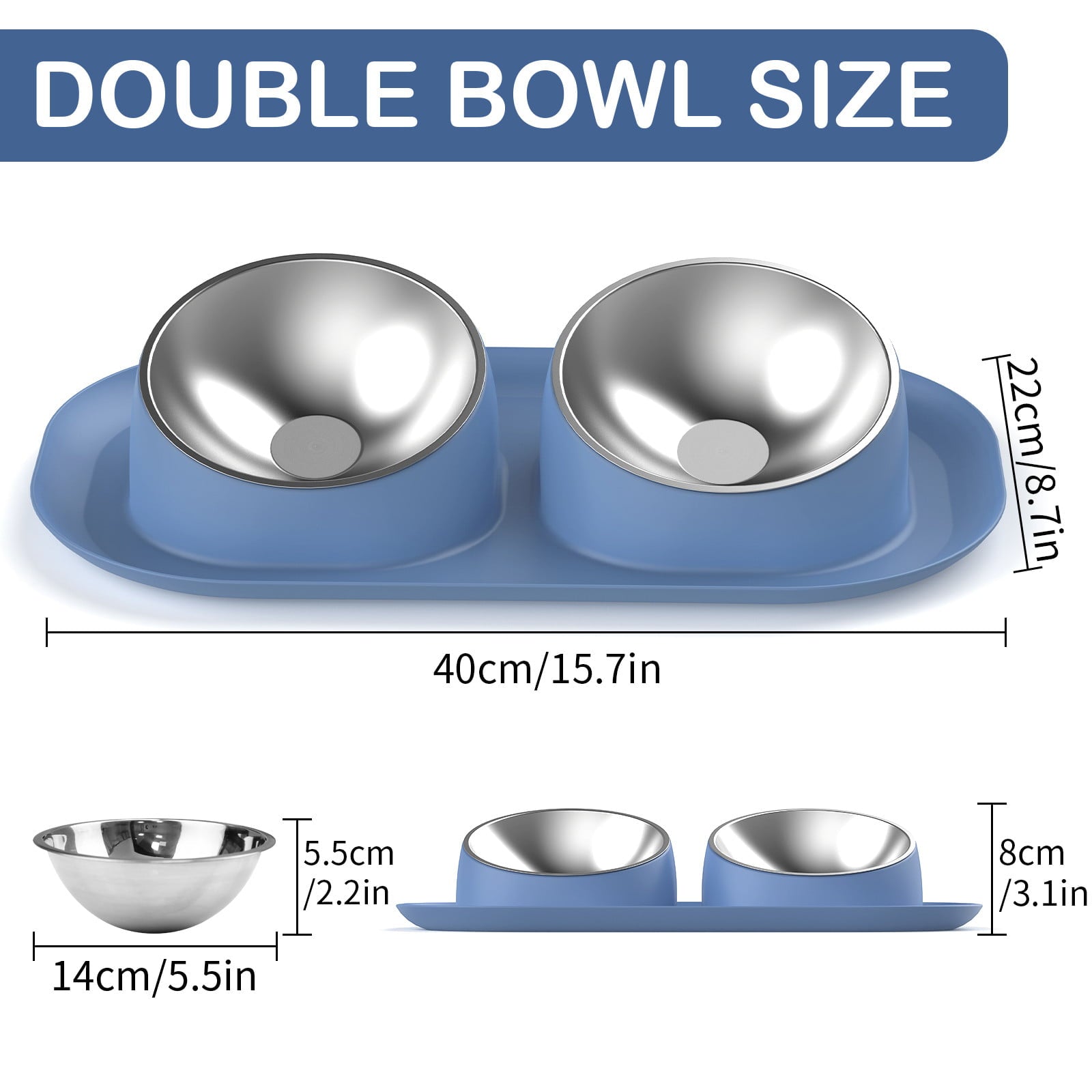 Ptlom Elevated Stainless Steel Pet Food Bowl with Stands, Raised Dog Cat Feeding Bowls Set,Blue