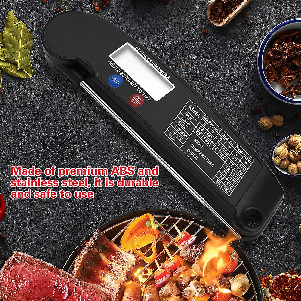 Lcd Digital Food Thermometer With Foldable Probe Kitchen Cooking Bbq Grill Temp Tester Black