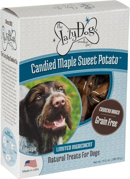 The Lazy Dog Cookie Co. Grain-Free Candied Maple Sweet Potato Limited Ingredient Crunchy Baked Dog Treats， 14-oz box