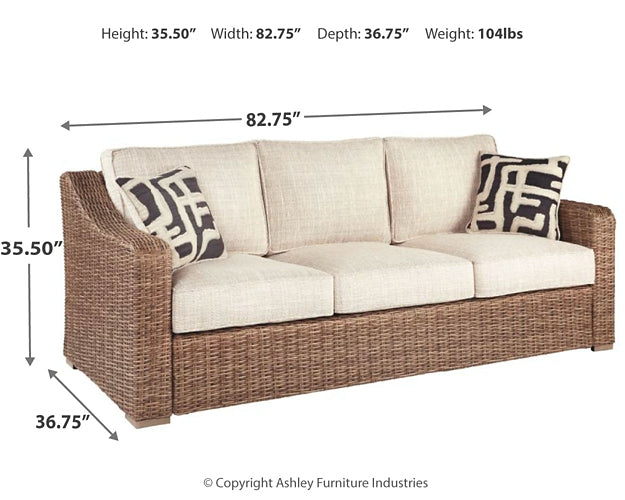 Beachcroft Outdoor Sofa and 2 Lounge Chairs with Fire Pit Table