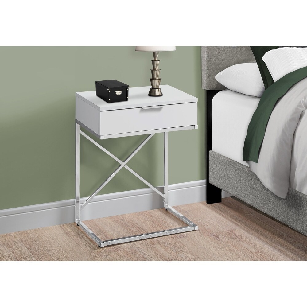 Accent Table  Side  End  Nightstand  Lamp  Storage Drawer  Living Room  Bedroom  Metal  Laminate  Chrome  Contemporary