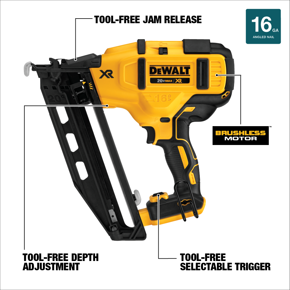 20 V MAX* 16 Gauge Angled Cordless Finish Nailer Kit ;