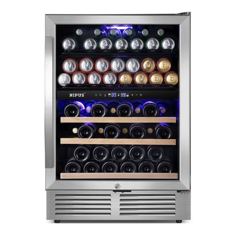 Nipus 24 in. Dual Zone Upper and Lower 27-Wine Bottles and 94-Cans Beverage  Wine Cooler in Silver Built-in and Freestanding NPDUAL03