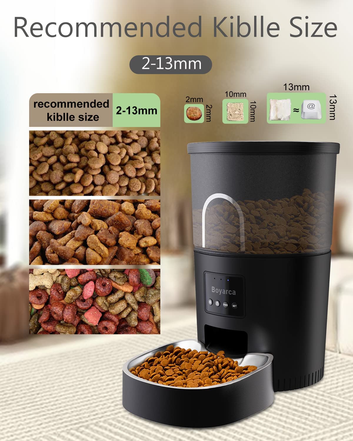 Automatic Cat Feeders with App，Tuya Smart Auto Pet Feeder for Cats and Dogs，2.4GHz WiFi Pet Dry Food Dispenser， with Remote Feeding Timer，Works with Google for Home Automation，3L，Black