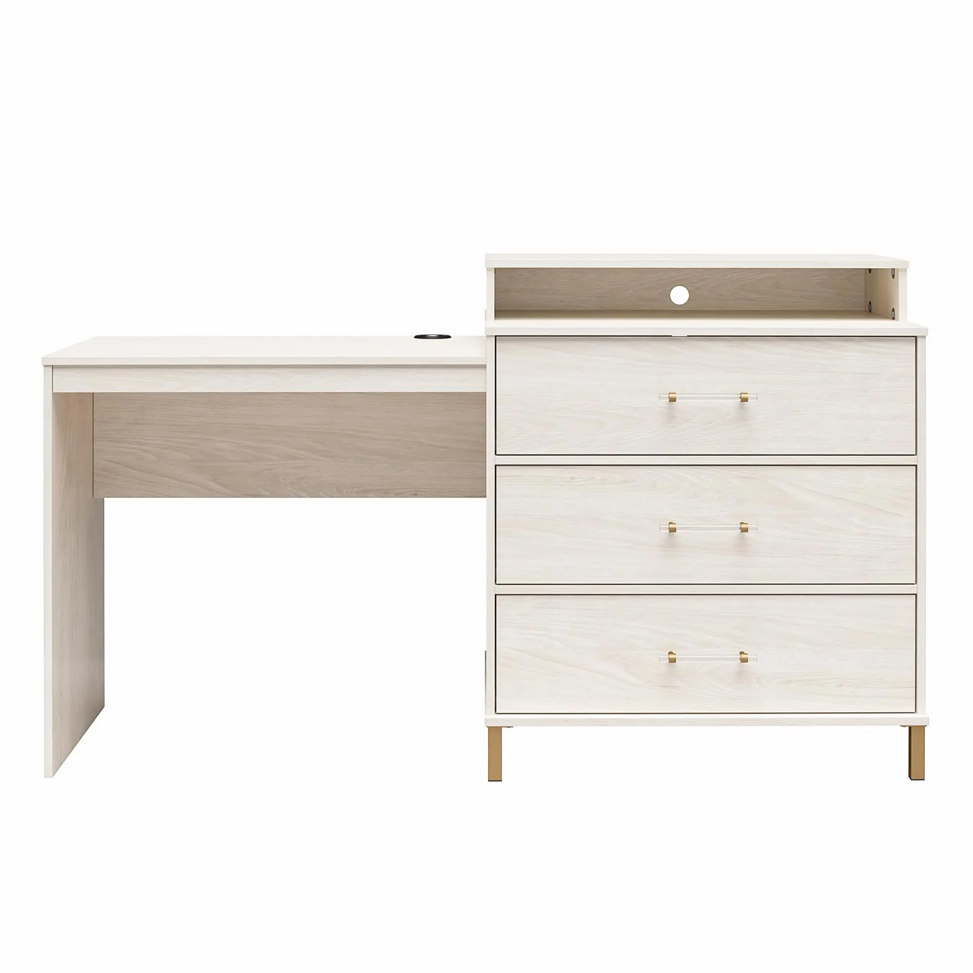 Kalissa White Oak Dresser and Desk Combo with Wireless Charger