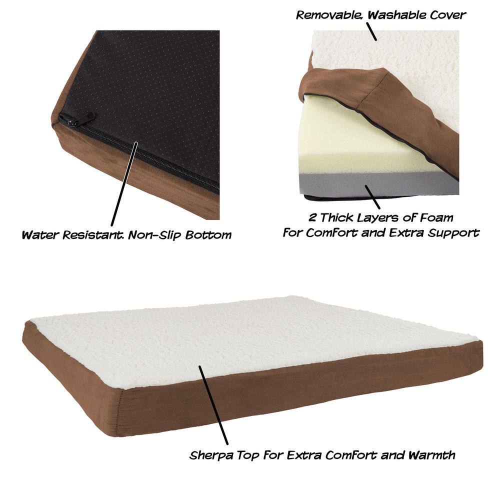 Pet Trex Large 44 in. x 35 in. Brown Sherpa Top Orthopedic Memory Foam Pet Bed with Non-Slip Bottom and Removeable Washable Cover 675256TXB