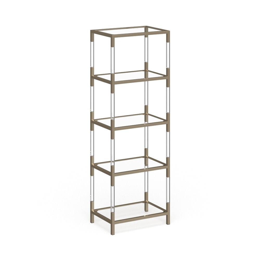 Gold Acrylic 5 Shelves Shelving Unit with Clear Glass Top and Acrylic Legs