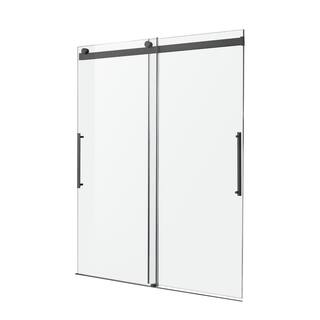 ANZZI Stellar 60 in. W x 76 in. H Sliding Frameless Shower Door in Matte Black with Clear Glass SD-FRLS05902MB