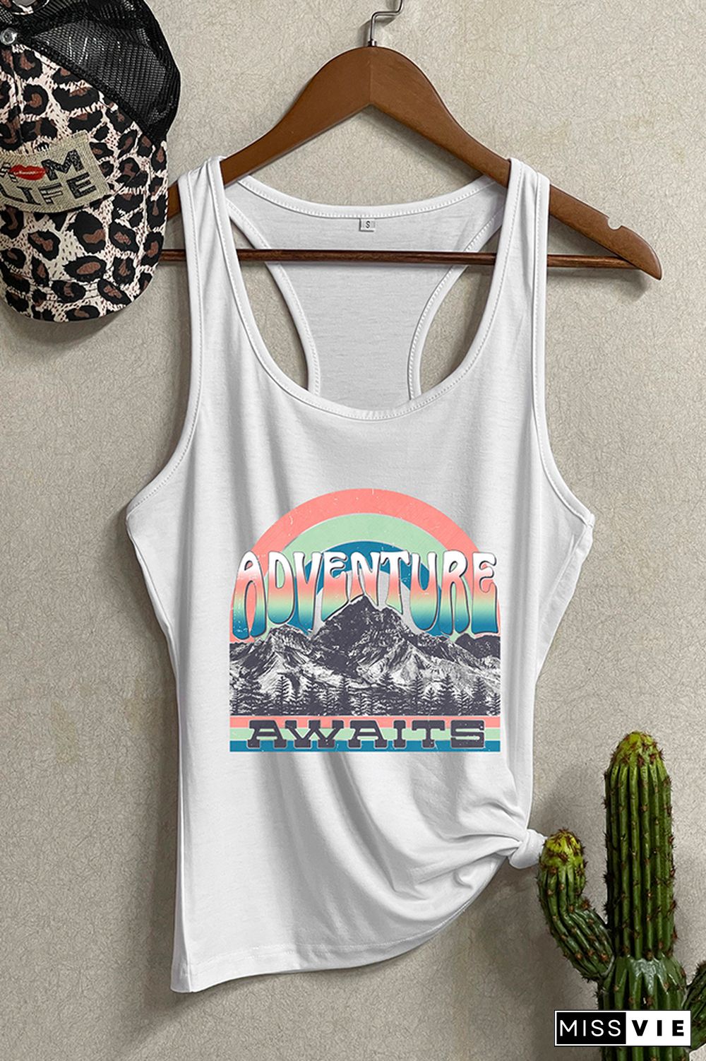 Adventure Awaits Mountains Blue Print Sleeveless Tank Top Wholesale