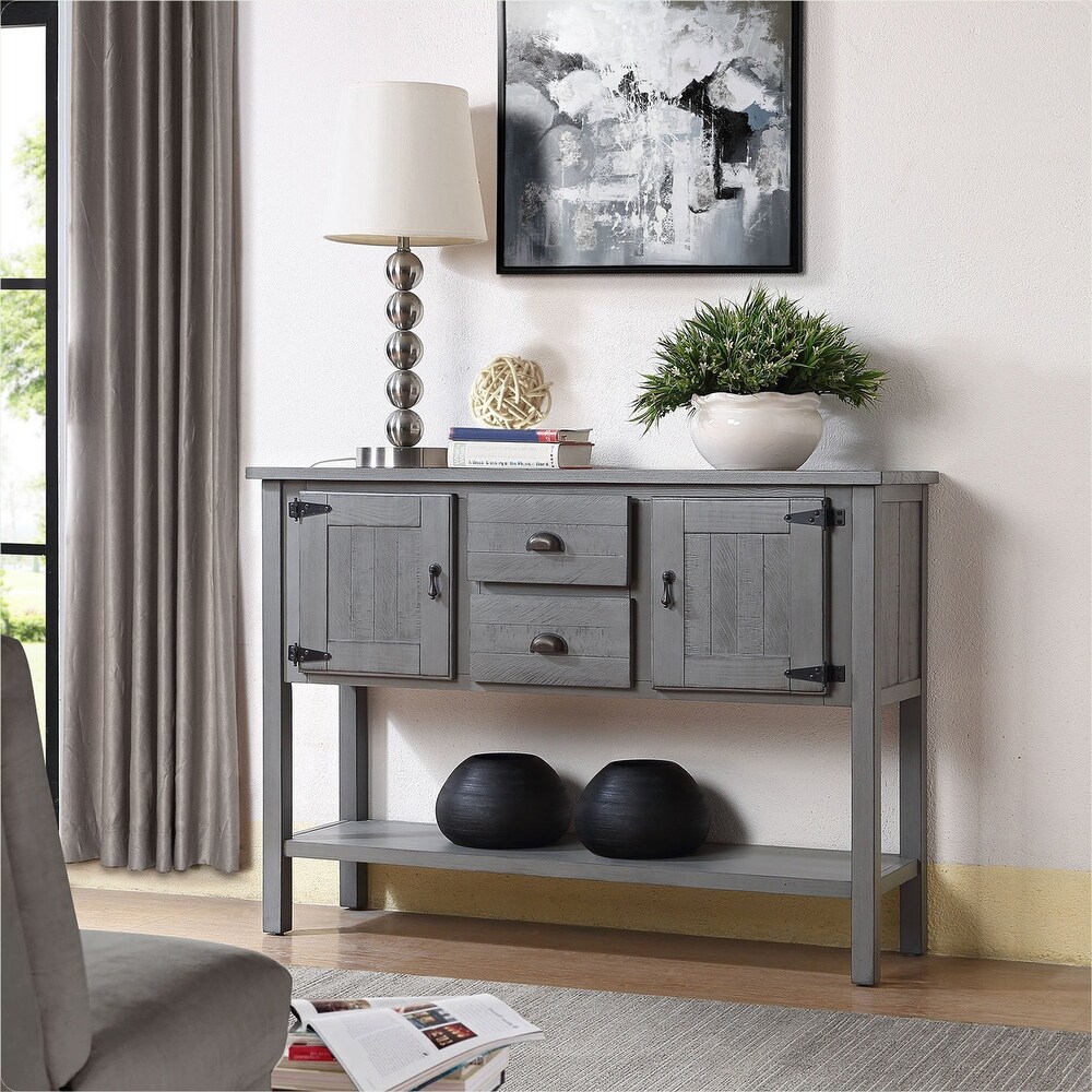 Retro Style Solid Wood Sideboard Console Table with 2 Drawers