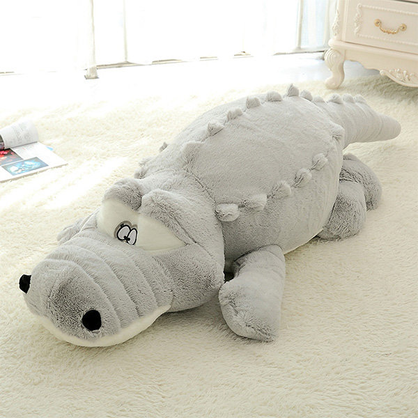 Oversized Crocodile Plush Pillow - Green - Gray