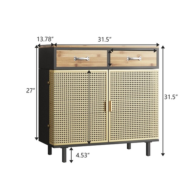 31.5'' Wide 2 Drawer Sideboard， Modern Furniture Decor，Made with Iron + Carbonized Bamboo，Easy Assembly