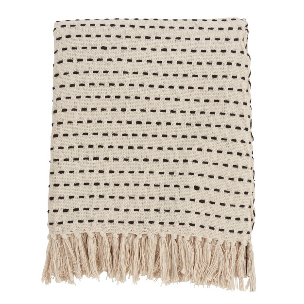 Stitched Line Throw Blanket Ivory Saro Lifestyle