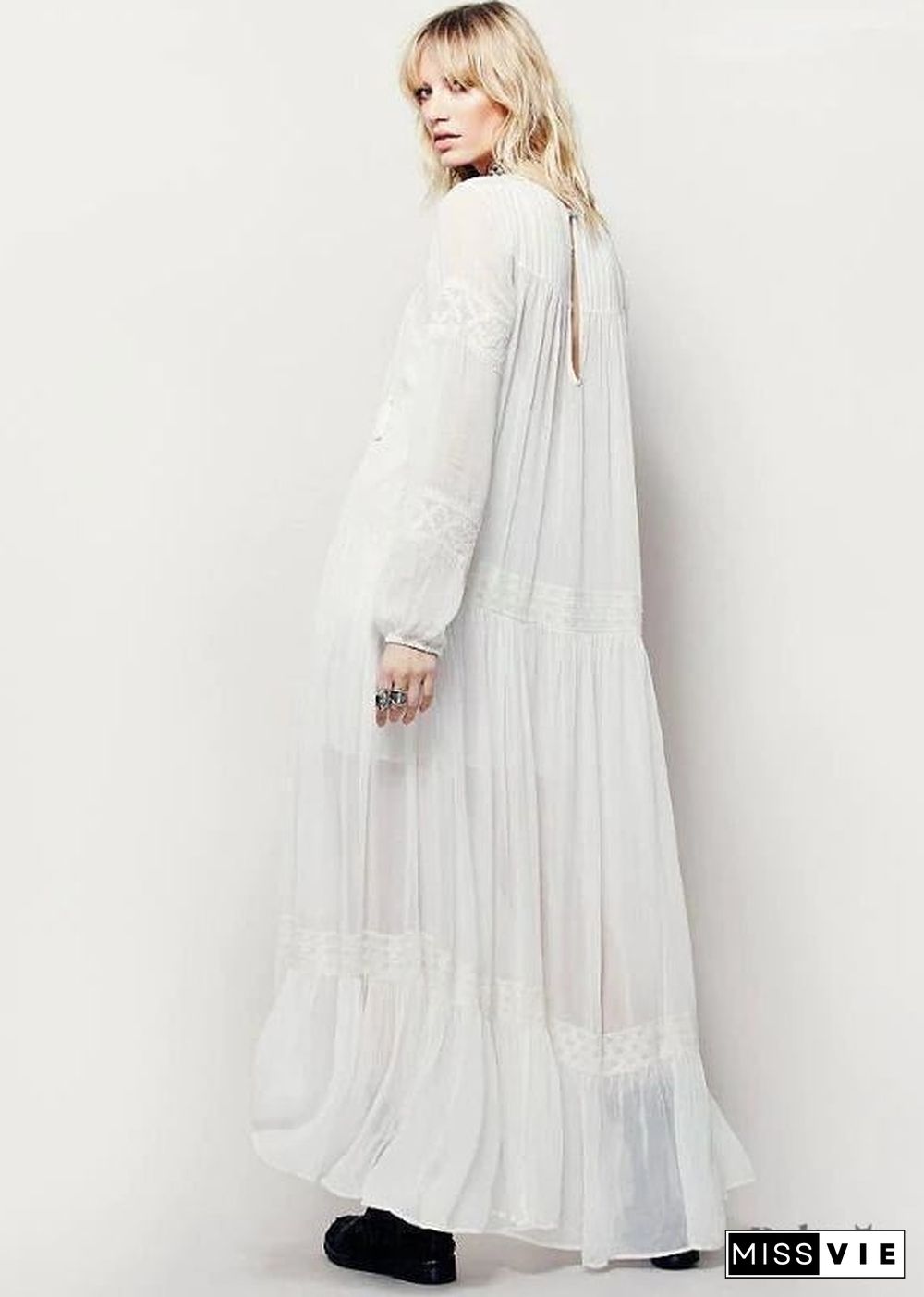 Long Sleeves White Boho Maxi Dress Juliette