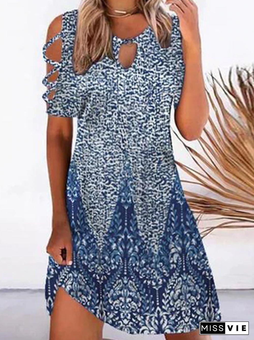 Printed Short Sleeve Casual Dress