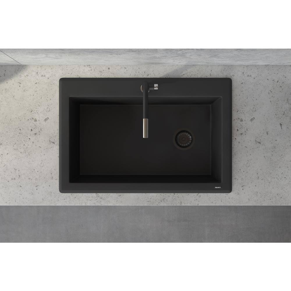 Ruvati Midnight Black Granite Composite 33 in. x 22 in. Single Bowl Drop-In Topmount Kitchen Sink RVG1033BK