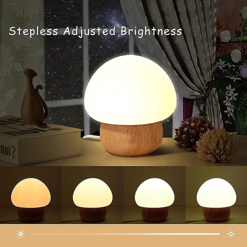 Led Color Changing Mushroom Soft Baby Night Light With Smart Motion Touch Sensor  Wooden Tabie Lamp