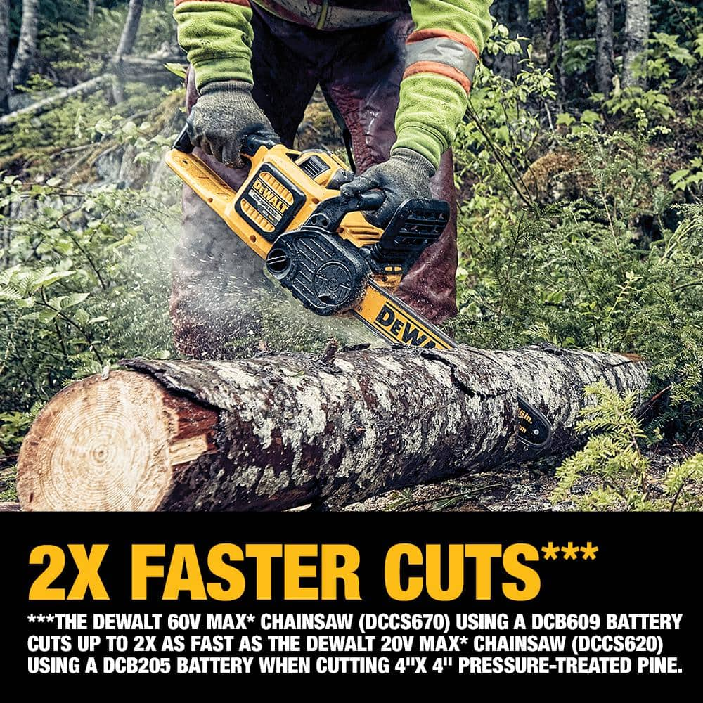 DEWALT 60V MAX 16in. Brushless Battery Powered Chainsaw Kit with (1) FLEXVOLT 3Ah Battery & Charger DCCS670X1