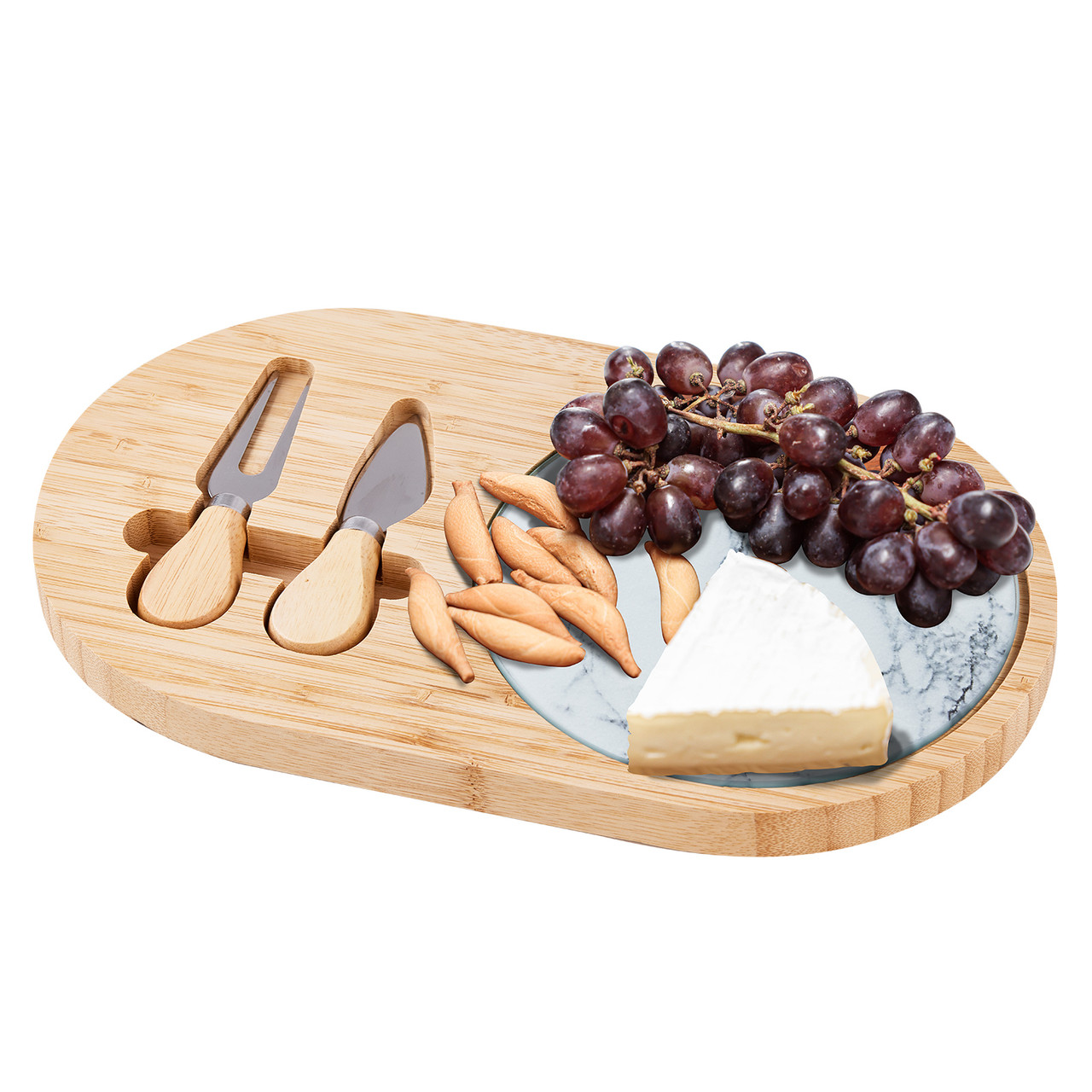 Bamboo Cheese Board Set， Wooden Charcuterie Board Serving Platter With Knife Set， For Wine， Cheese， Meat， Fruit， Vegetable (8 X 13)